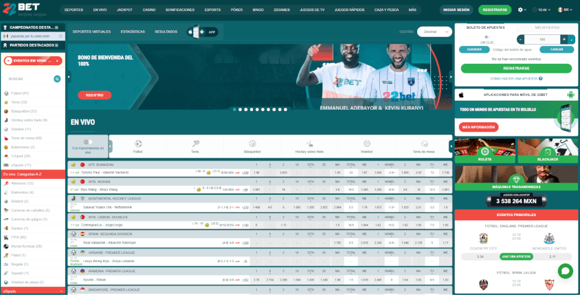 Página web de 22bet